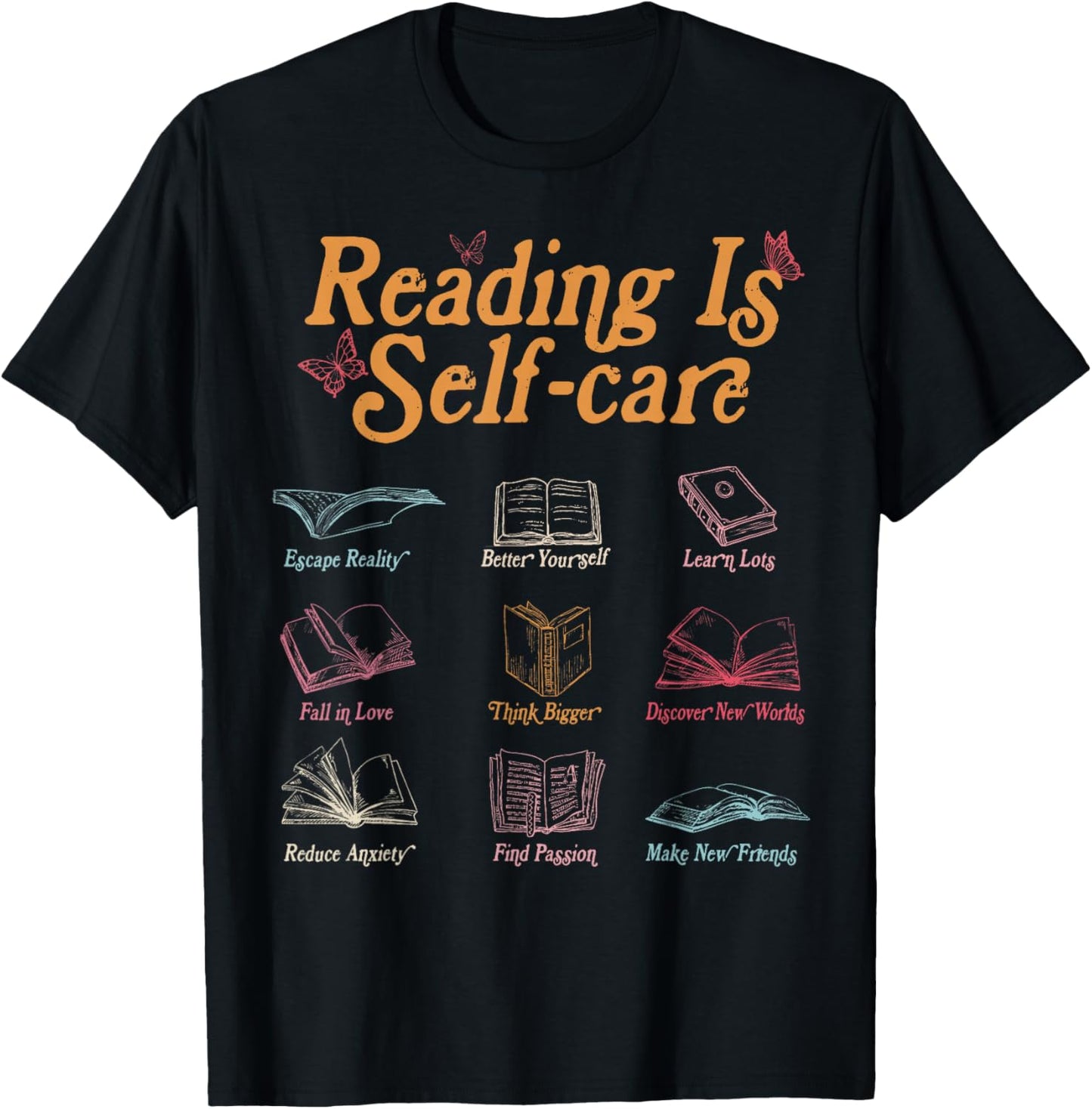 Reading is Self Care Mental Health Read More Book T-Shirt - T-Shirt | Black