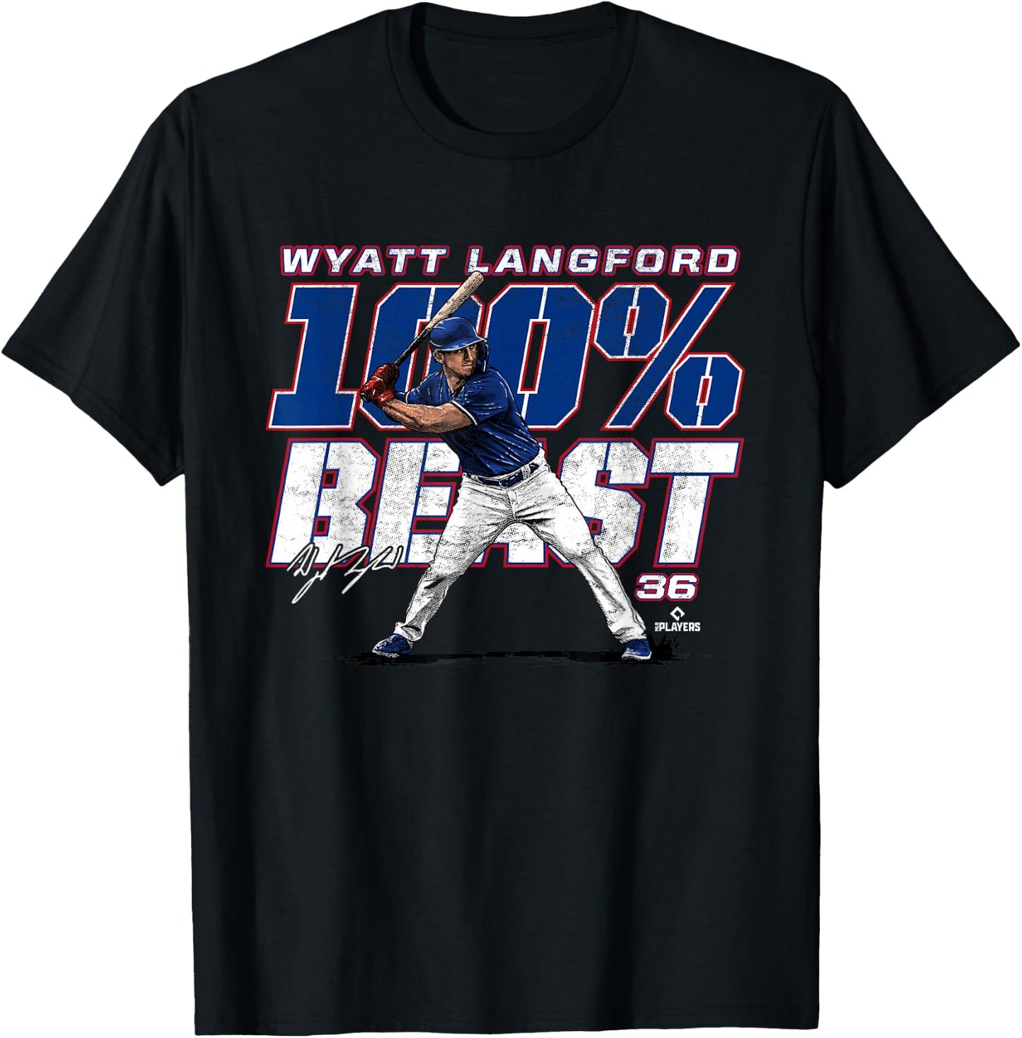 100 Percent Beast Wyatt Langford Texas MLBPA T-Shirt - T-Shirt | Black