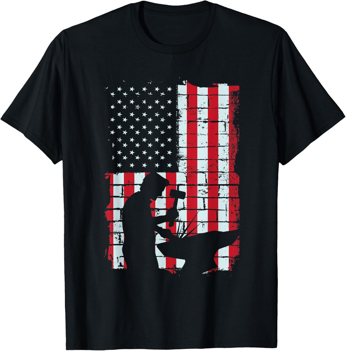 American Flag Blacksmith Gift | Metalsmith Farrier Craftsman T-Shirt - T-Shirt | Black