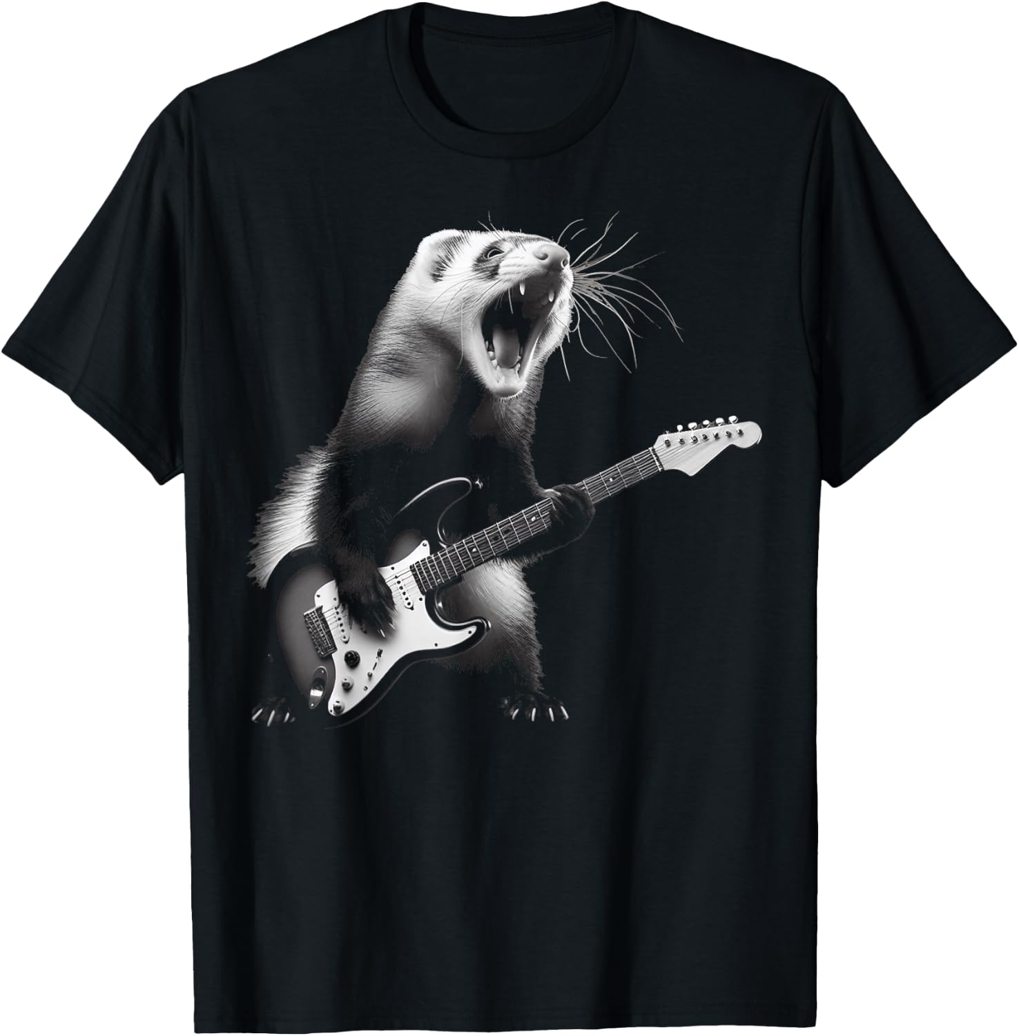 Ferret Playing Guitar Rock and Roll Rock Star Men Women Kids T-Shirt - T-Shirt | Black