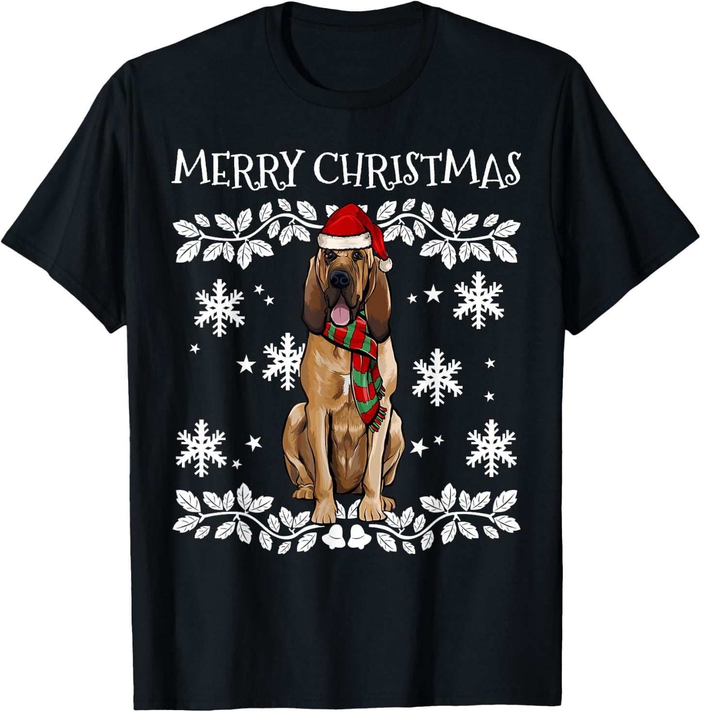 Merry Christmas Ornament Bloodhound Xmas Santa T-Shirt - T-Shirt | Black
