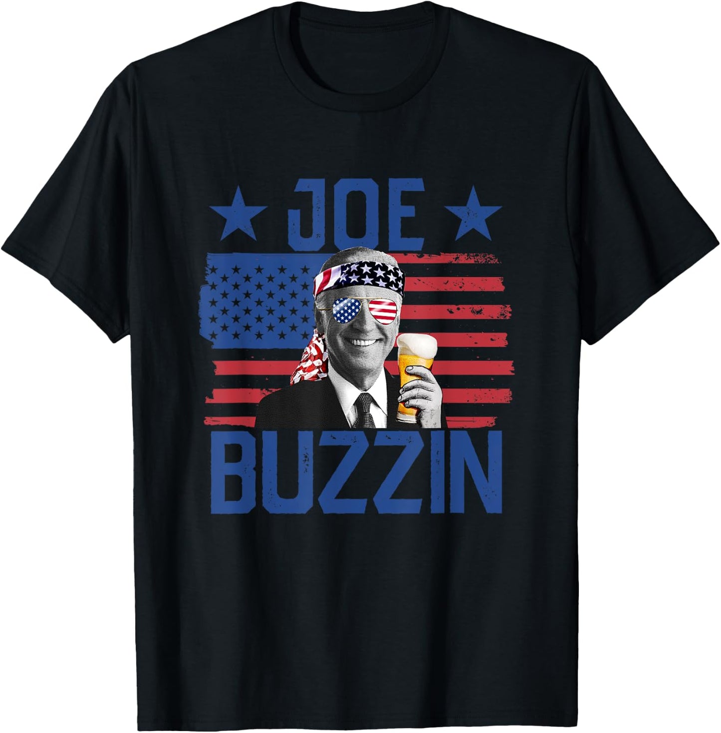 Joe Buzzin' 4th Of July Funny Drinking President Joe Biden Women Men T-Shirt - T-Shirt | Black