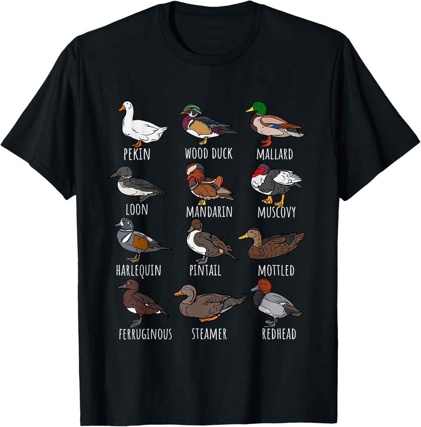 Cute Duck Waterfowl Animal Species Types,Duck Wildlife Lover T-Shirt - T-Shirt | Black
