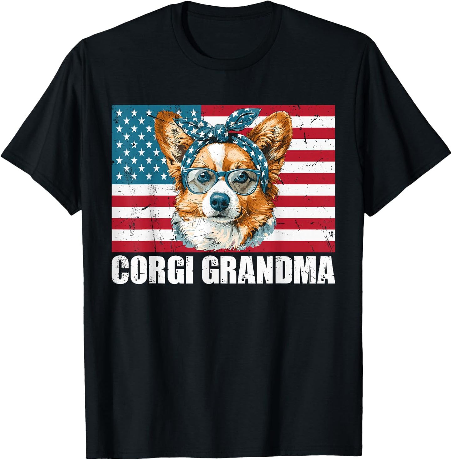 Corgi Grandma US Flag Matching Family Dog Lover 4th of July Kids Men T-Shirt - T-Shirt | Black