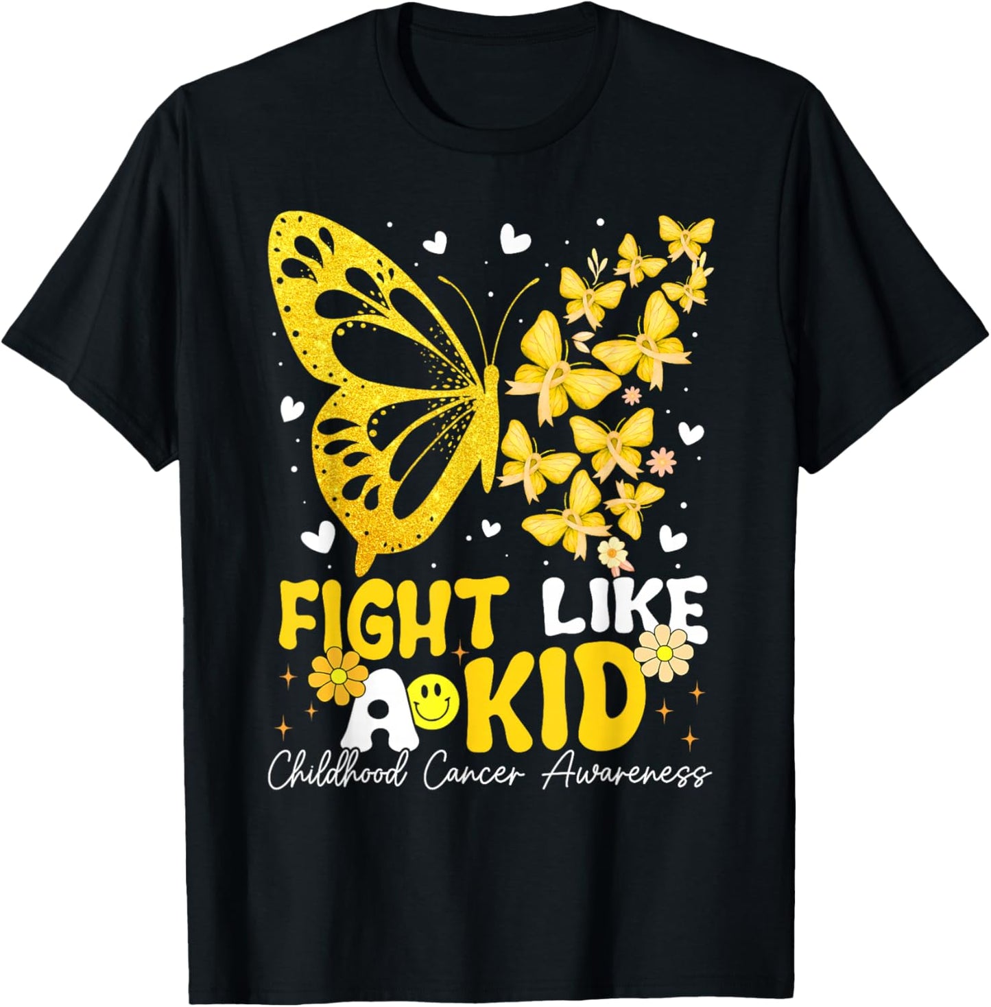 Fight Like Kids Childhood Cancer Awareness Ribbon Boys Girls T-Shirt - T-Shirt | Black
