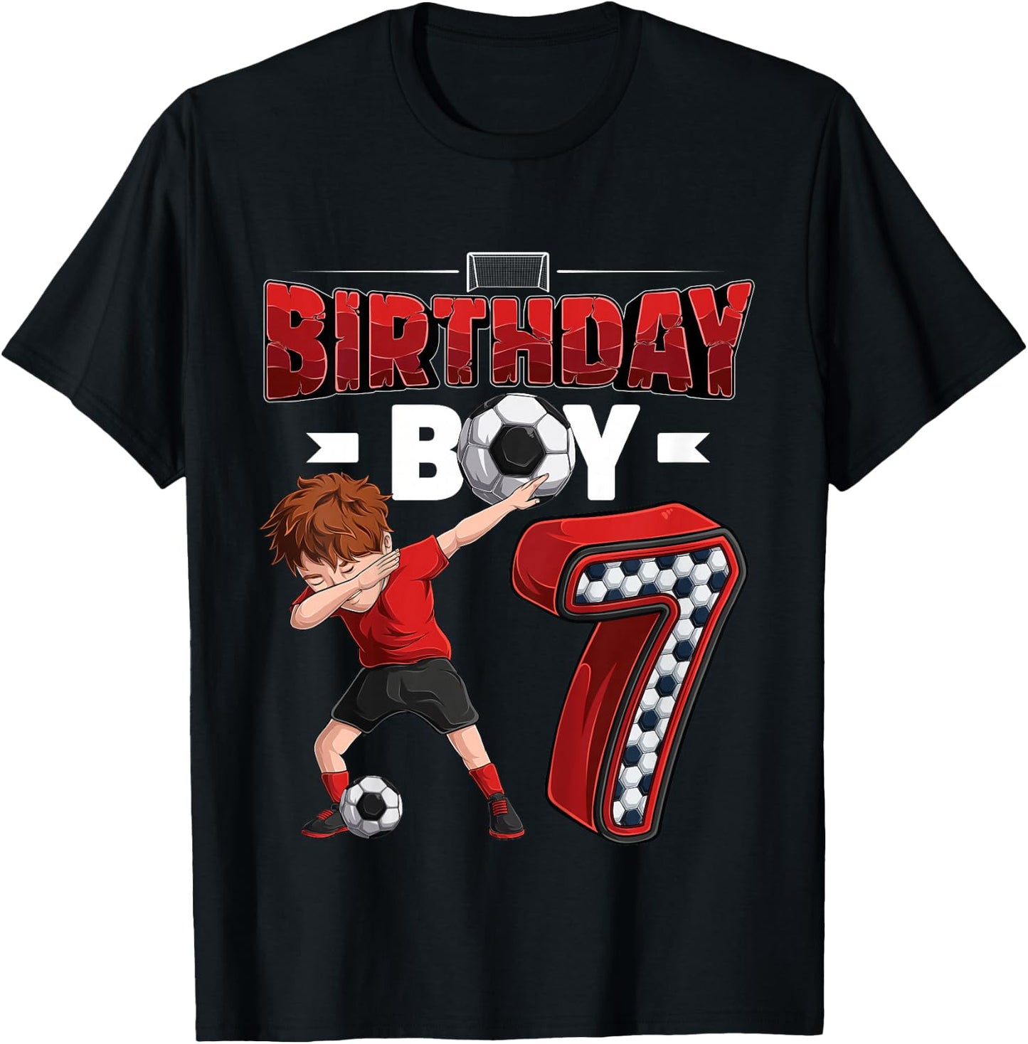 Kids Dabbing boy 7 Year Old Soccer Player 7th Birthday Party T-Shirt - T-Shirt | Black