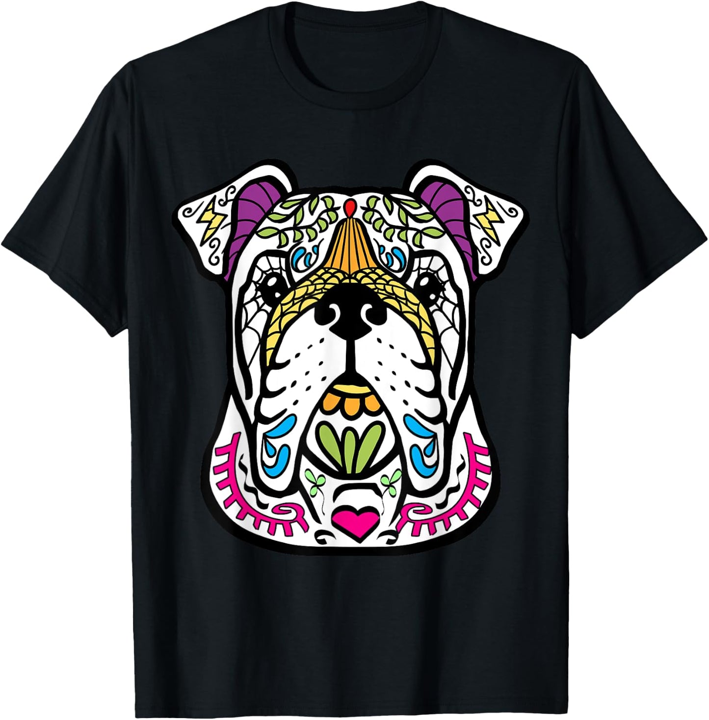 English Bulldog - Day Of The Dead Sugar Skull Dog Gift Women Kids T-Shirt - T-Shirt | Black