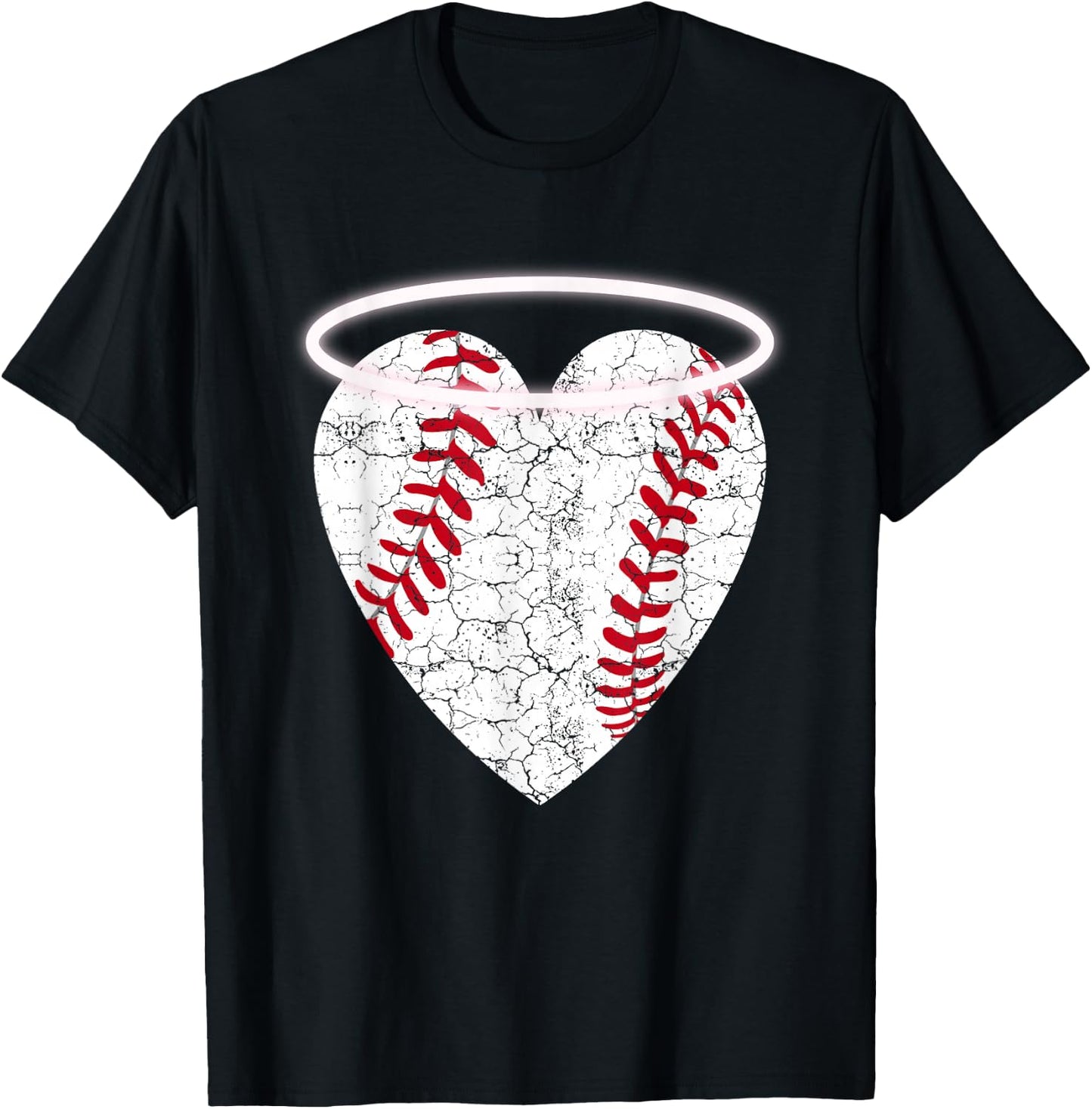 Vintage Angel Baseball Heart with Halo T-Shirt - T-Shirt | Black
