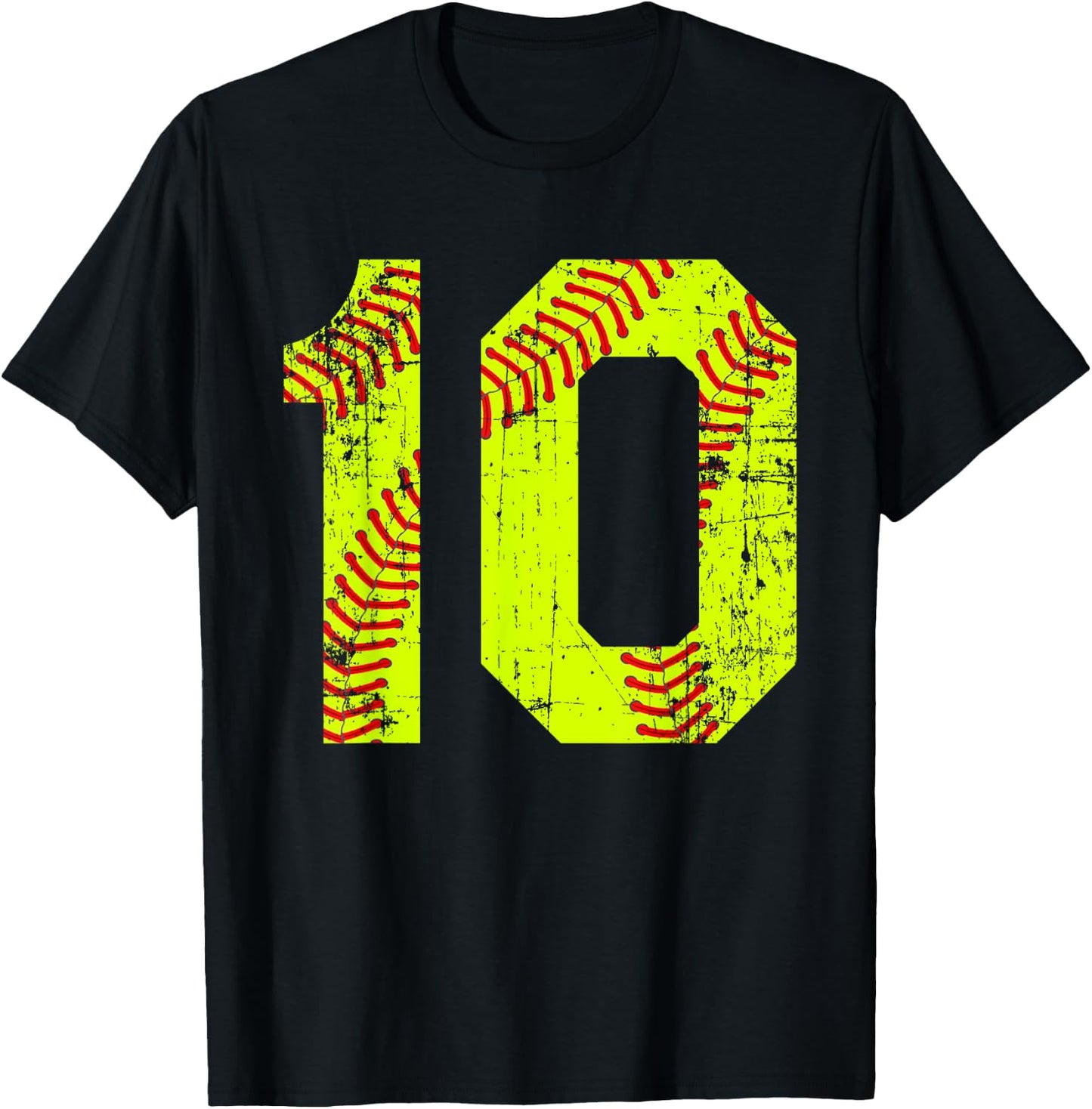 Vintage Softball 10 Jersey Number T-Shirt - T-Shirt | Black