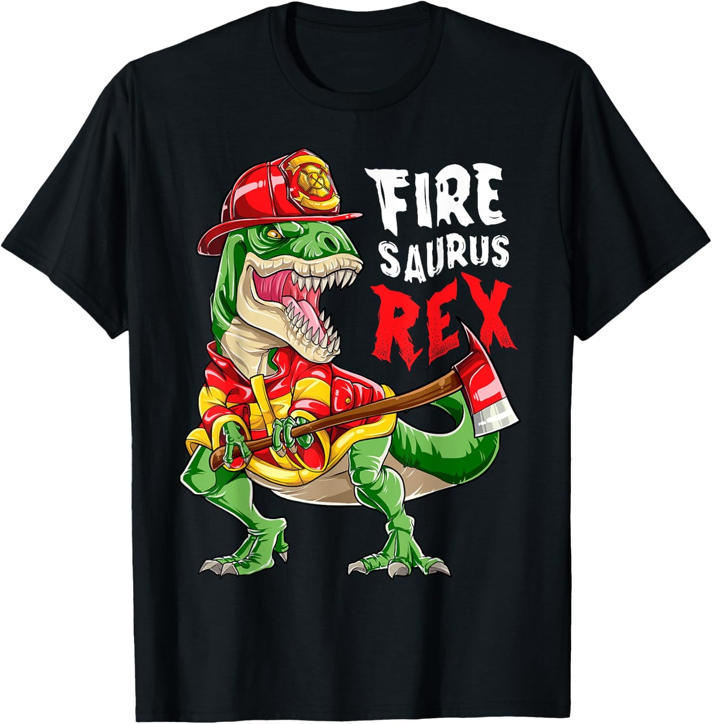 Dinosaur Firefighter Thin Red Line Men T rex Firefighting T-Shirt - T-Shirt | Black
