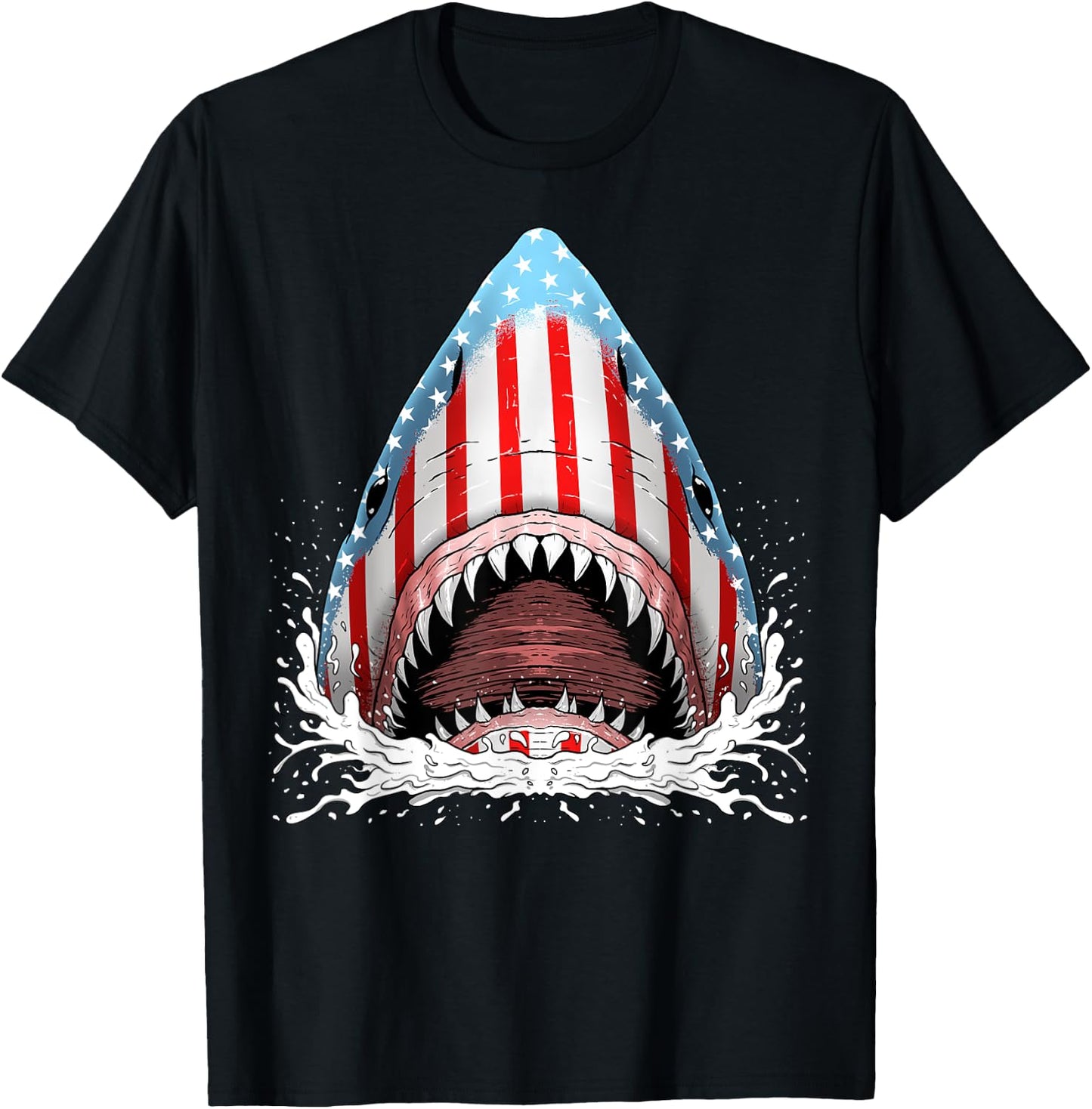 Funny Shark American Flag Jawsome 4th Of July Kids Boys Gift T-Shirt - T-Shirt | Black