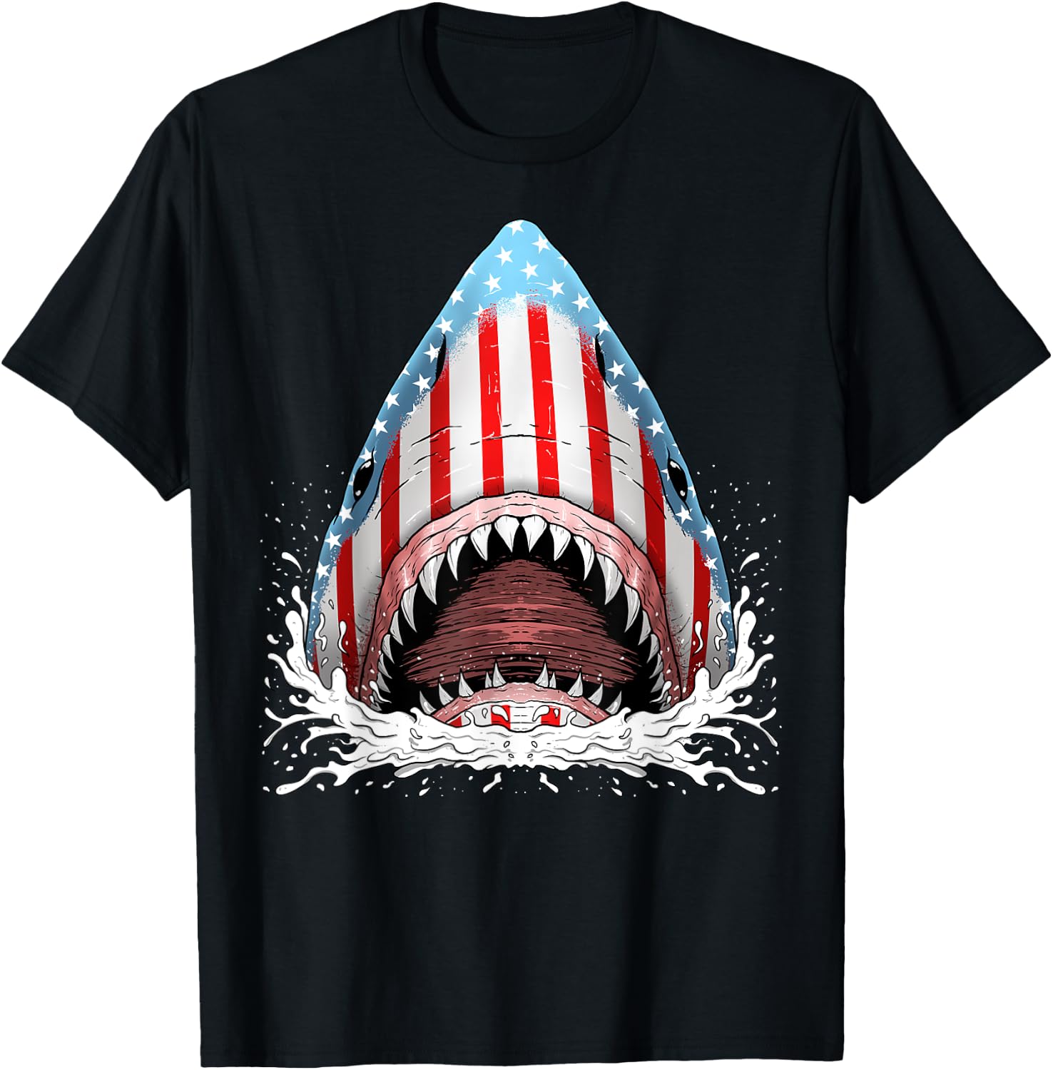 Funny Shark American Flag Jawsome 4th Of July Kids Boys Gift T-Shirt - T-Shirt | Black