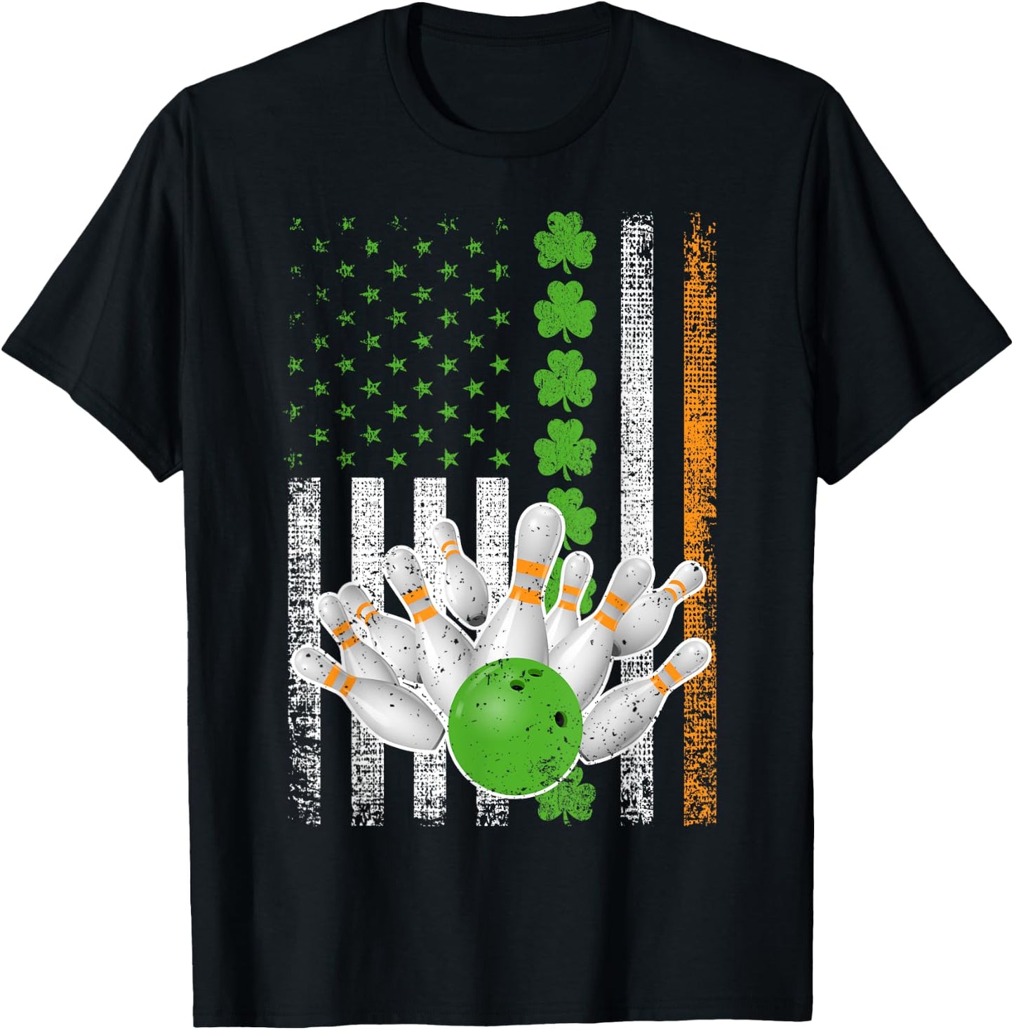 Irish American Flag Lucky Bowling St Patrick's Day Kids Men T-Shirt - T-Shirt | Black