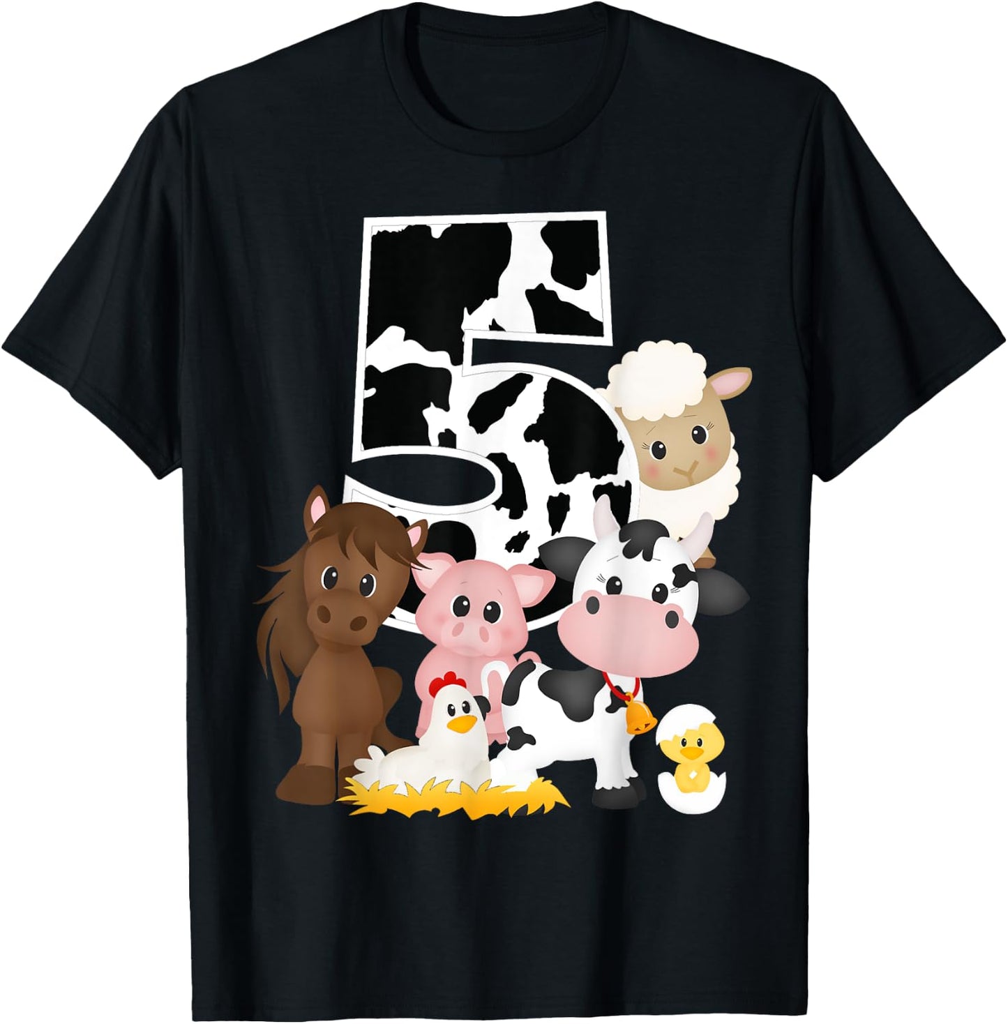 5th Birthday Farm Theme Birthday Gift 5 Years Old Toddler Kids T-Shirt - T-Shirt | Black