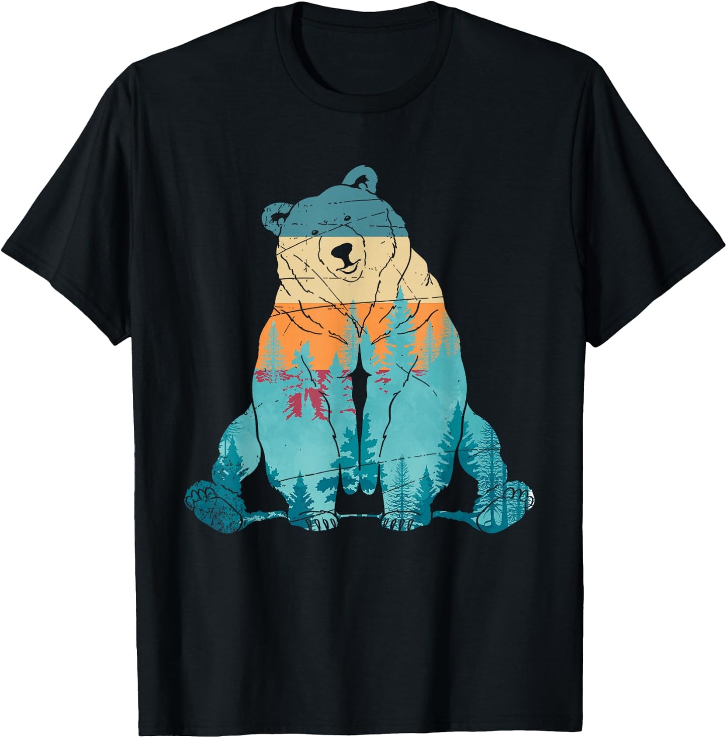 Grizzly Bear Animal of The Forest Nature Brown Bear Retro Brown Bear T-Shirt - T-Shirt | Black