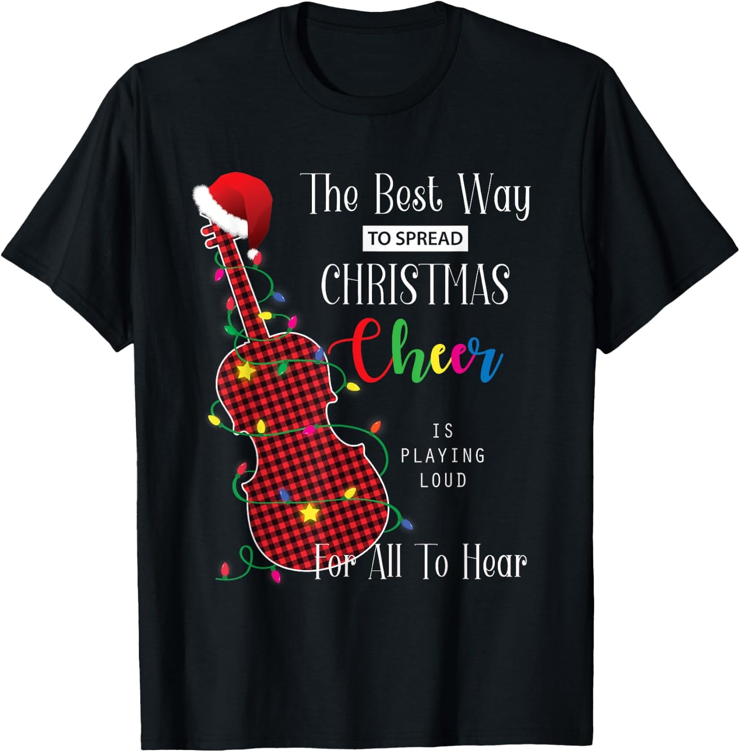 Red Buffalo Plaid Pajama Violin Viola Lover Christmas Lights T-Shirt - T-Shirt | Black