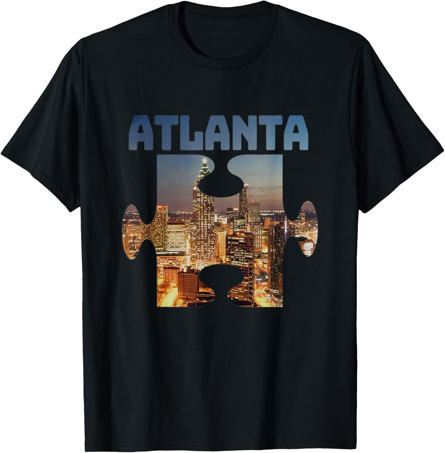 Atlanta Georgia City Skyline Souvenir Puzzle Piece Gift T-Shirt - T-Shirt | Black