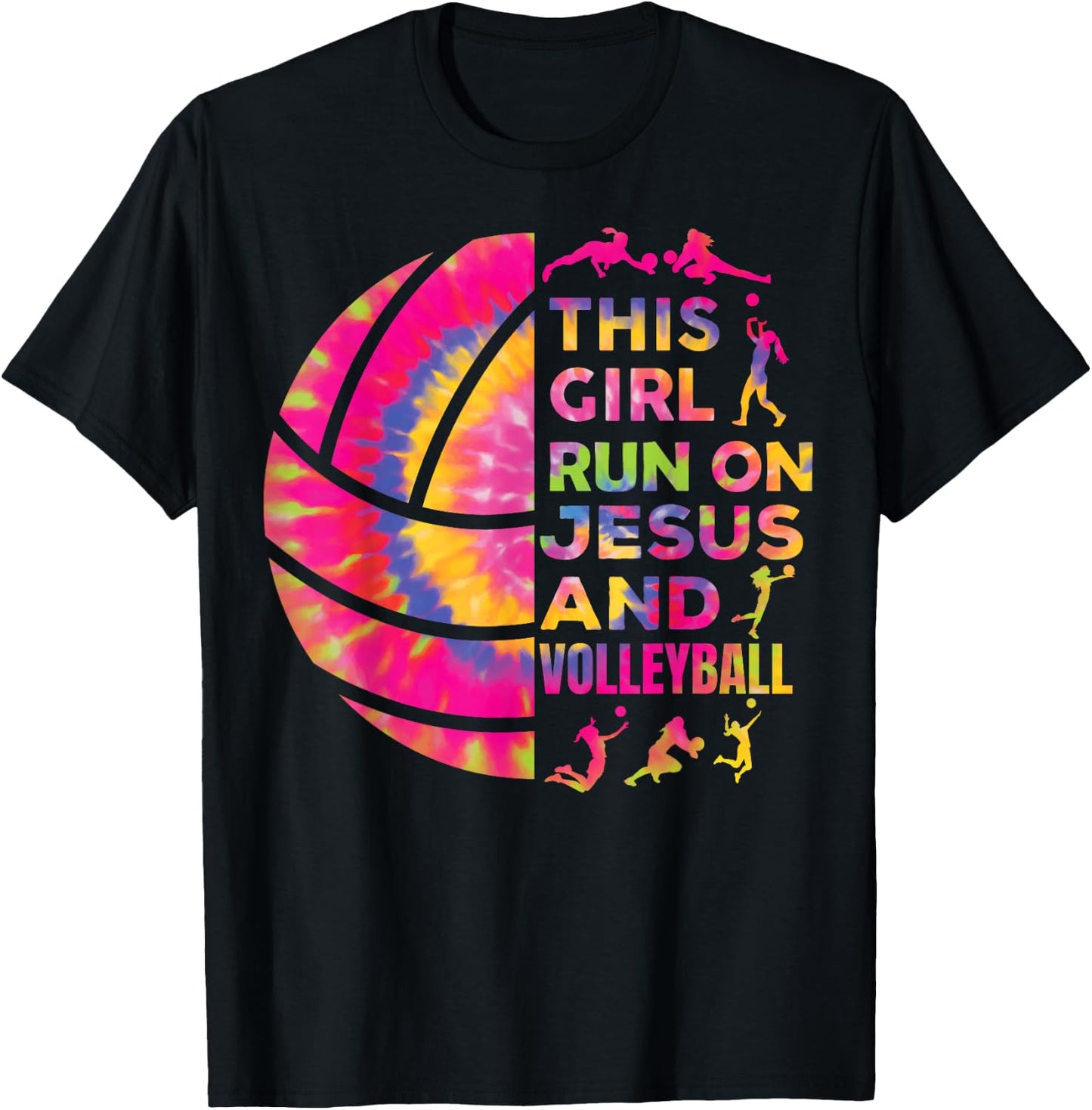 Women Volleyball Teen Girl Runs On Jesus And Volleyball T-Shirt - T-Shirt | Black