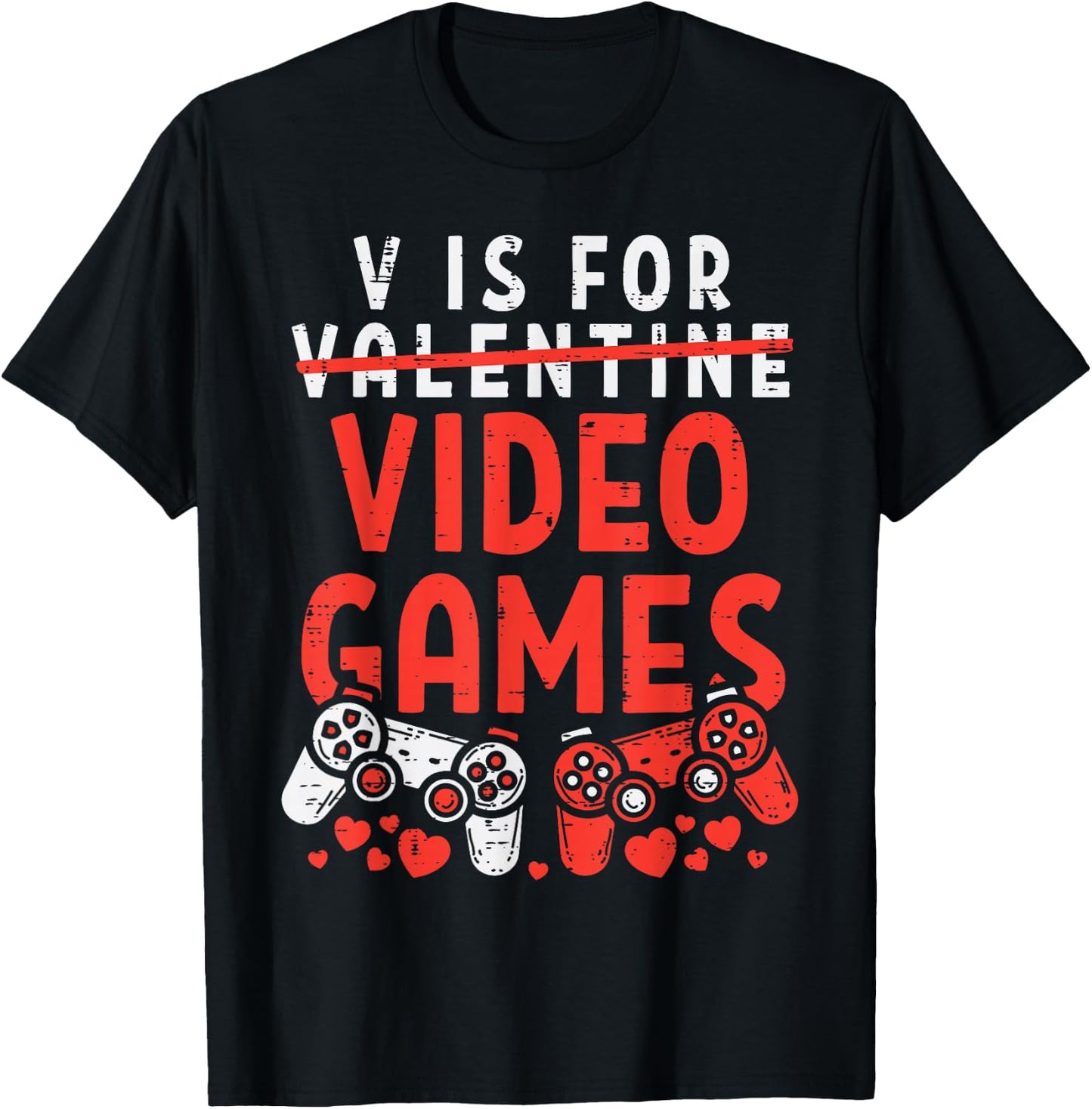 V is for Video Games Funny Valentines Gamer Boy Men Kids T-Shirt - T-Shirt | Black