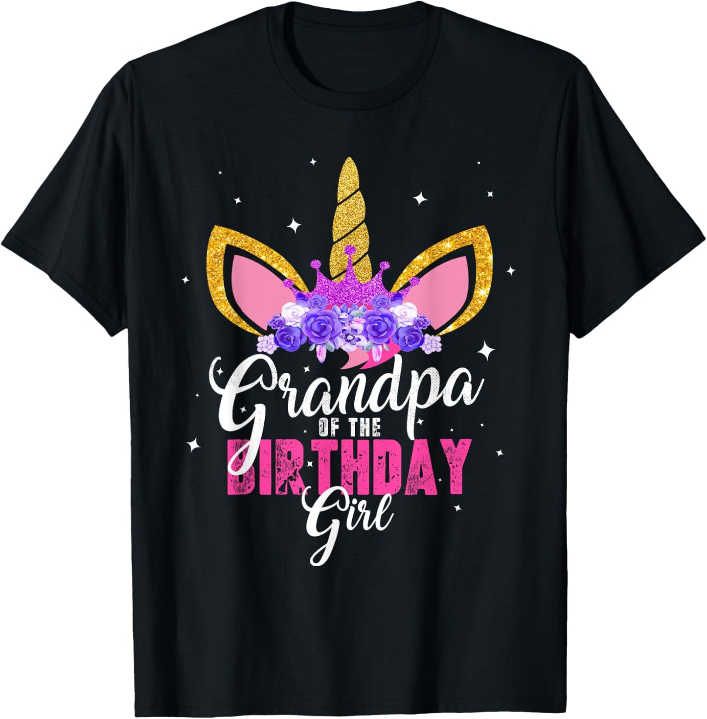 Grandpa Of The Birthday Girl Unicorn Princess Grandfather T-Shirt - T-Shirt | Black