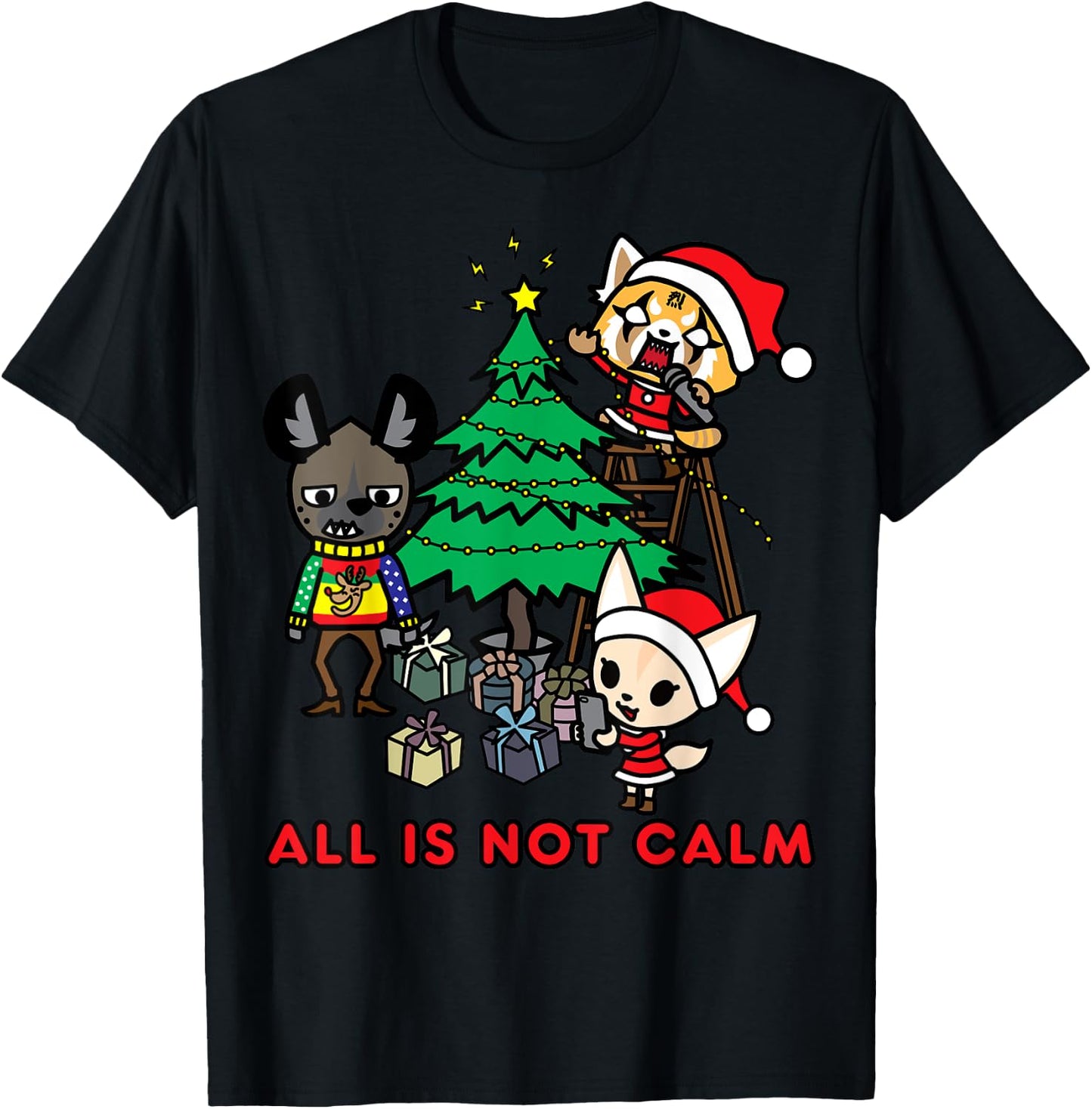 Aggretsuko All is Not Calm Christmas T-Shirt - T-Shirt | Black