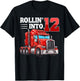 Rollin Into 12 Semi-Trailer Truck 12th Bday 12 Years Old T-Shirt - T-Shirt | Black
