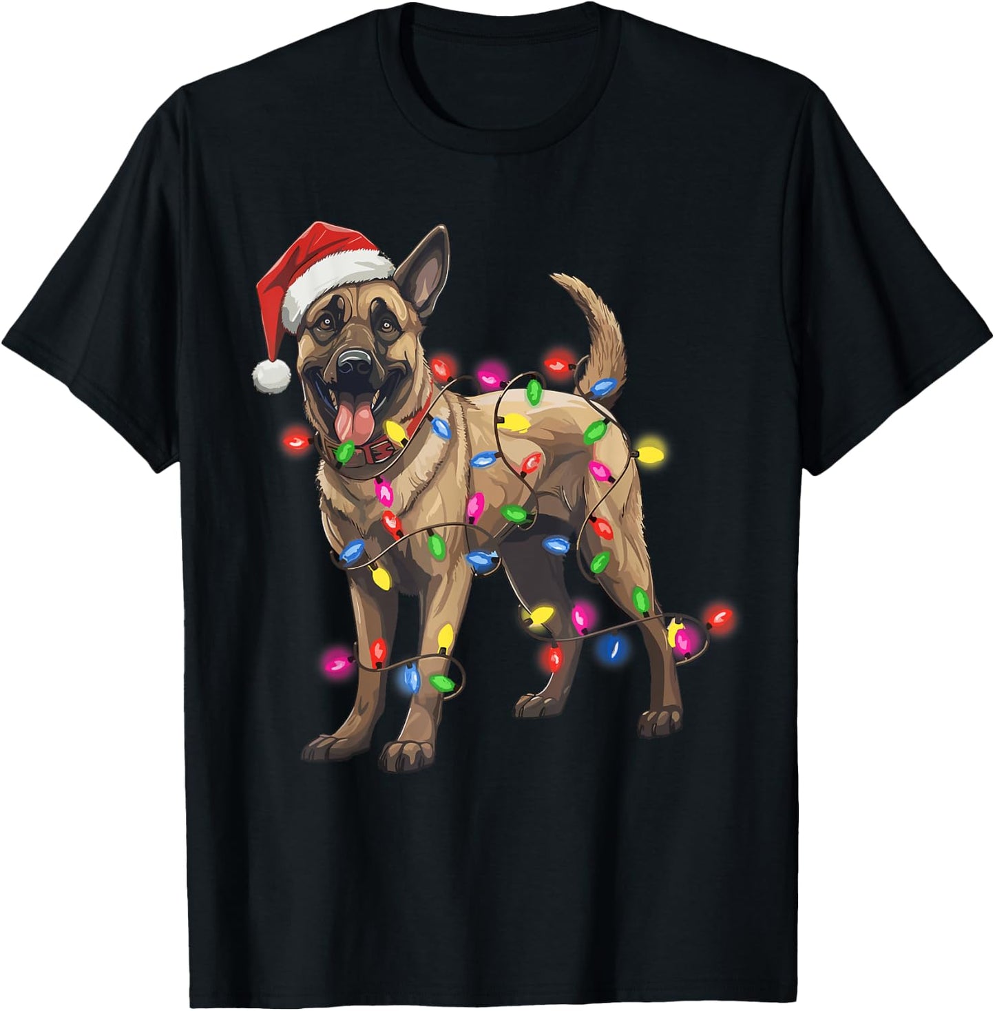 Dog Christmas Santa Hat Belgian Malinois Dog Lover Xmas Gift Women T-Shirt - T-Shirt | Black