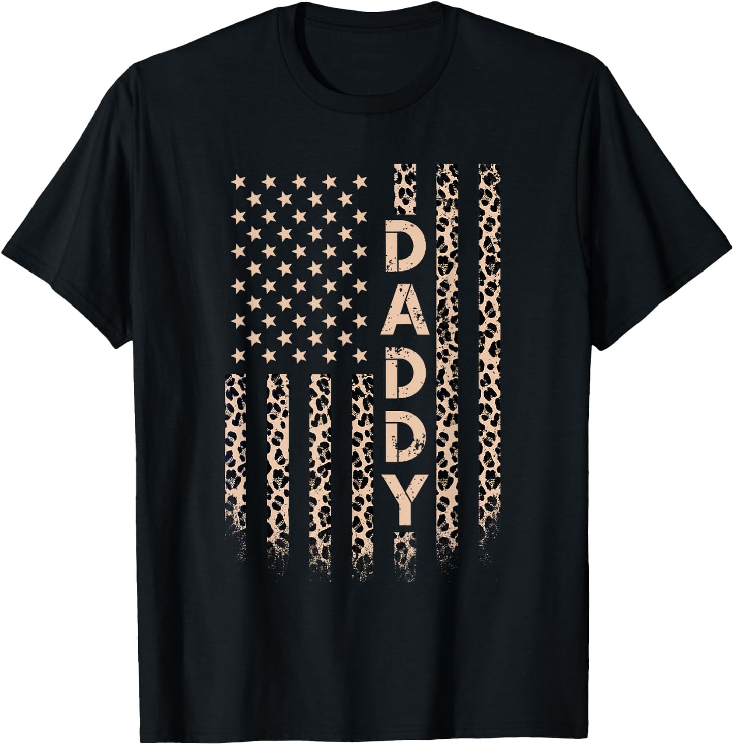Daddy American Flag USA Leopard Print Dad T-Shirt - T-Shirt | Black