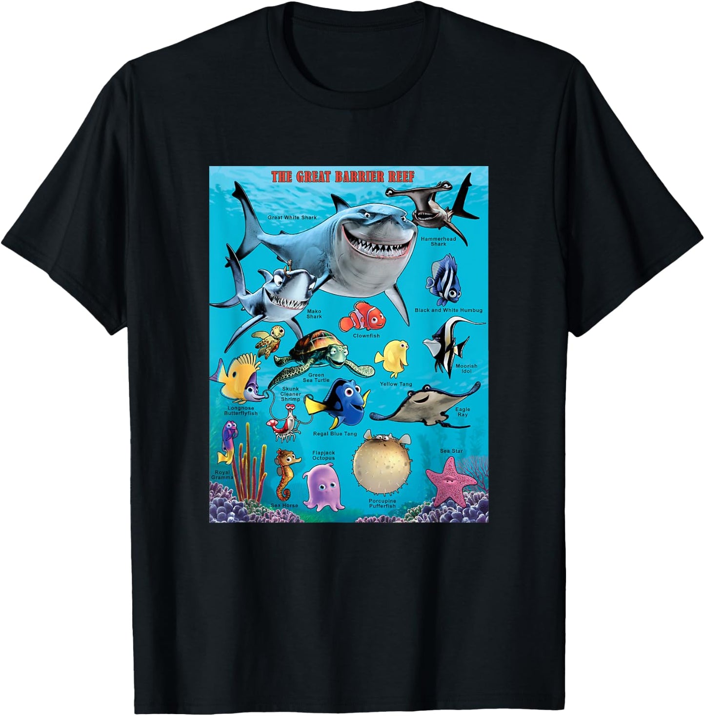 Disney Pixar Finding Nemo The Great Barrier Reef Group Shot T-Shirt - T-Shirt | Black