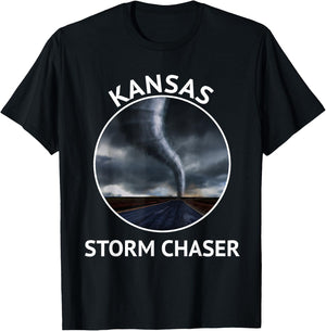 Kansas Weather Storm Tornado Hurricane Chaser Men Women T-Shirt - T-Shirt | Black