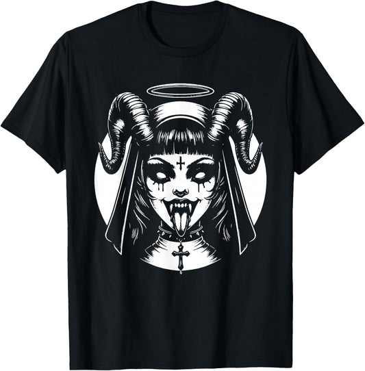 Devil Nun Goth Emo Punk Gothic Satanic Occult T-Shirt - T-Shirt | Black
