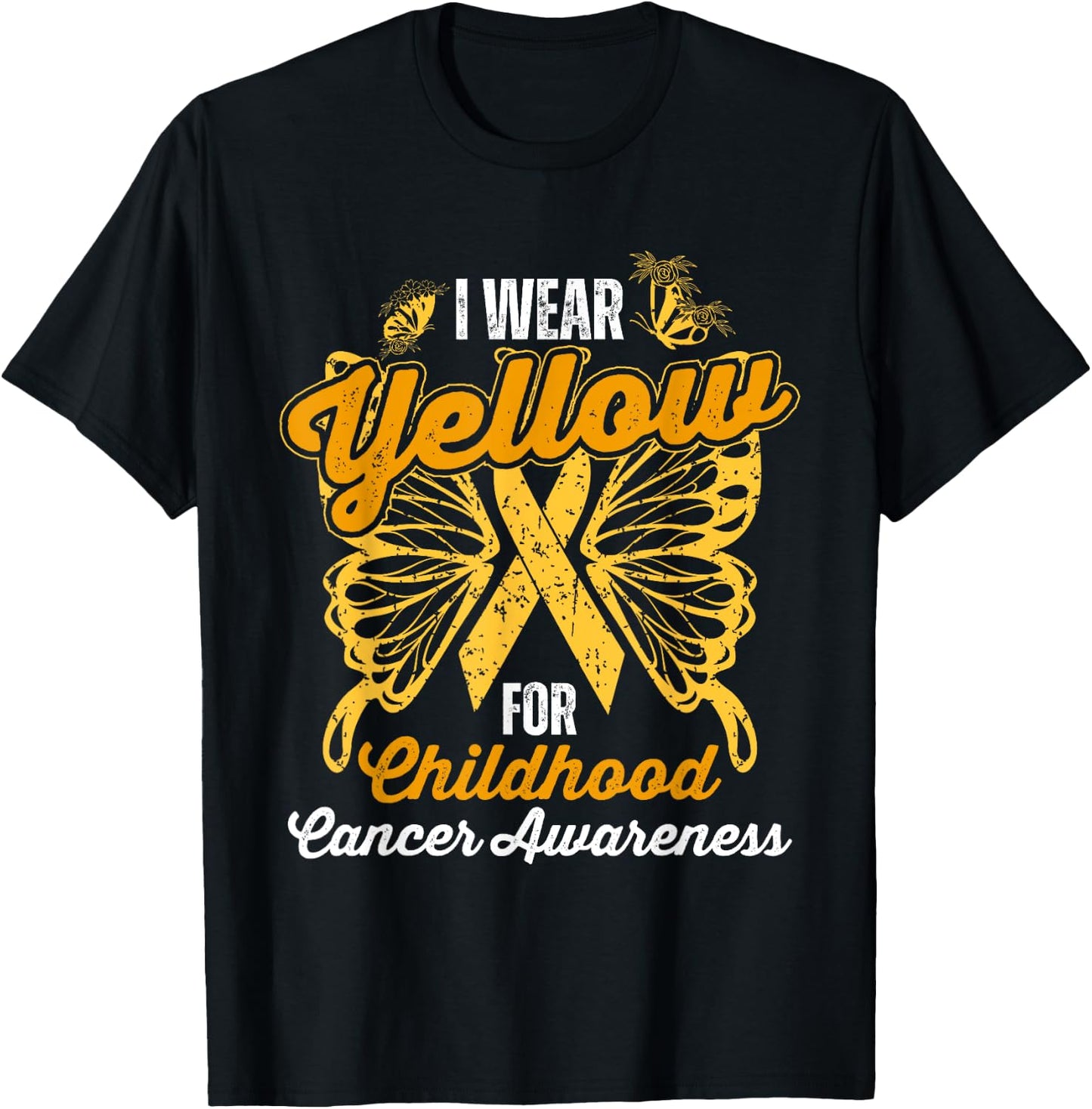 I Wear Yellow For Childhood Cancer Awareness Support T-Shirt - T-Shirt | Black