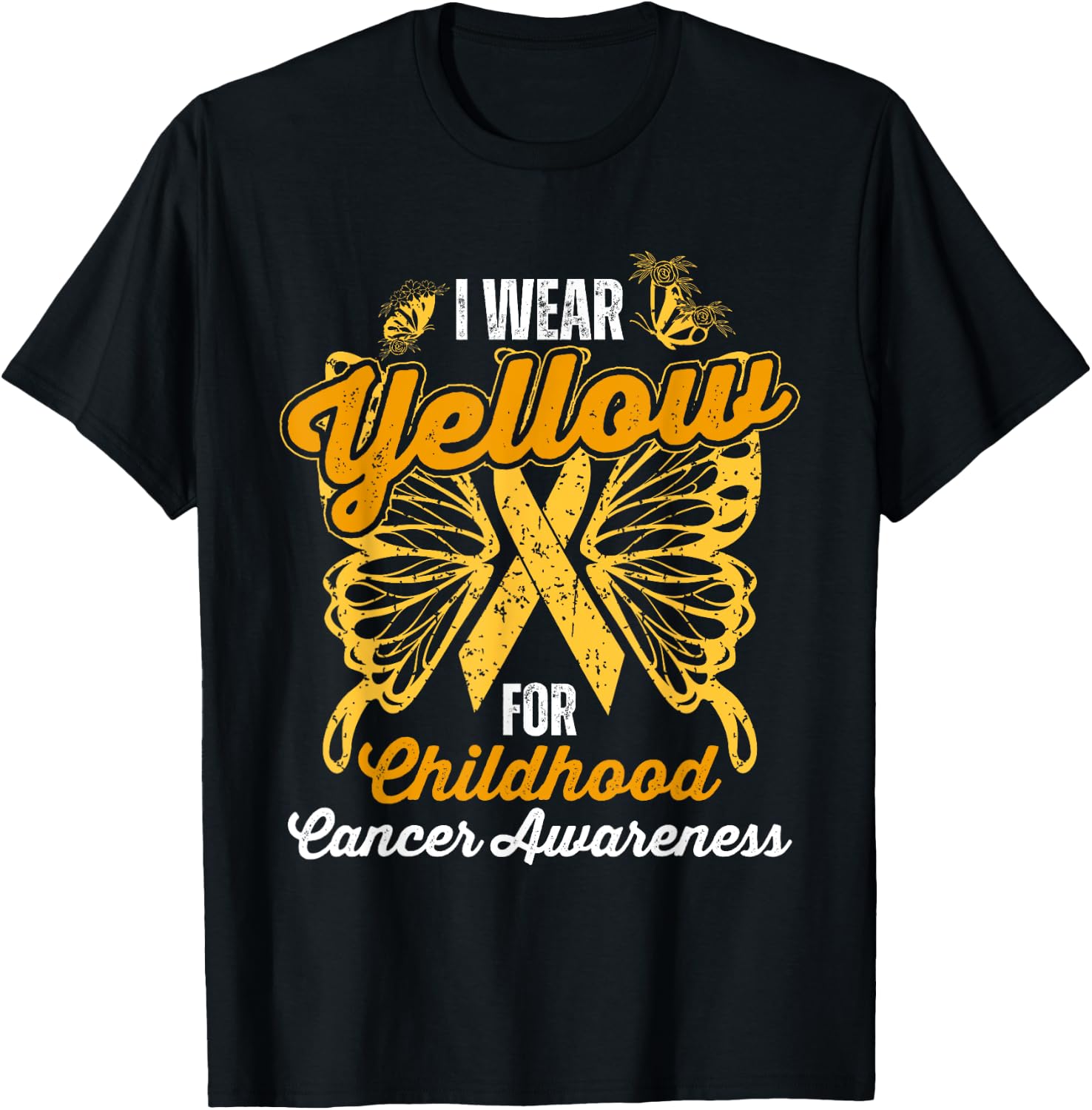 I Wear Yellow For Childhood Cancer Awareness Support T-Shirt - T-Shirt | Black