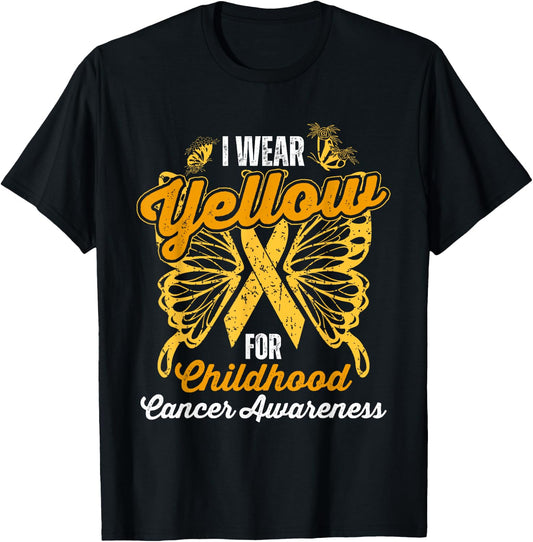 I Wear Yellow For Childhood Cancer Awareness Support T-Shirt - T-Shirt | Black