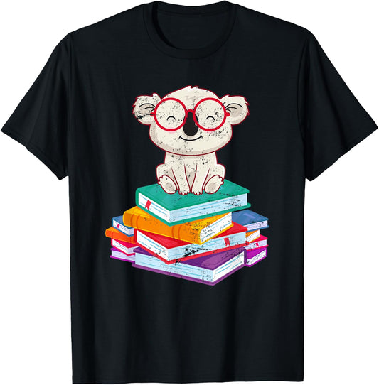 Koala Bear Librarian Reading Books Koala T-Shirt - T-Shirt | Black
