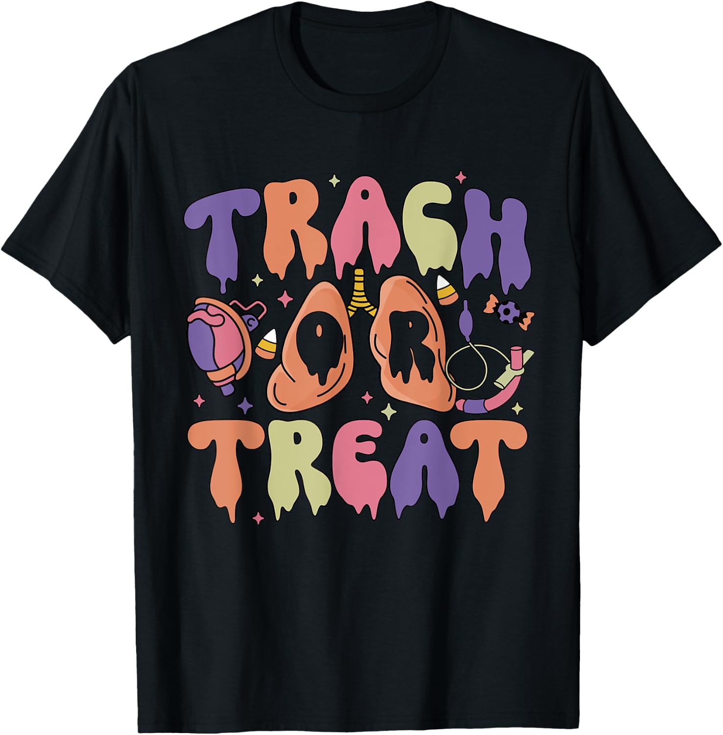 Retro Nurse Respiratory Therapist Halloween Trach or Treat T-Shirt - T-Shirt | Black