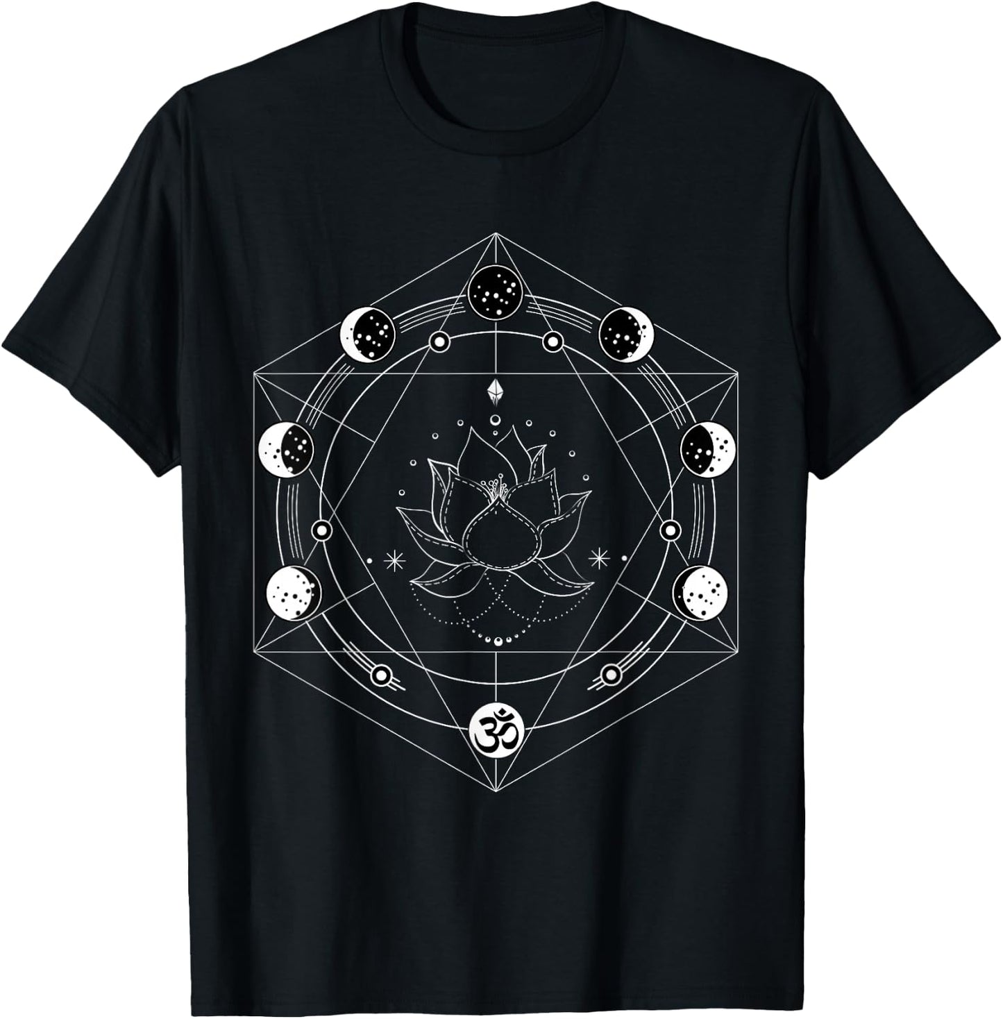 Black Lotus Moon Flower Phases Yoga T-Shirt - T-Shirt | Black