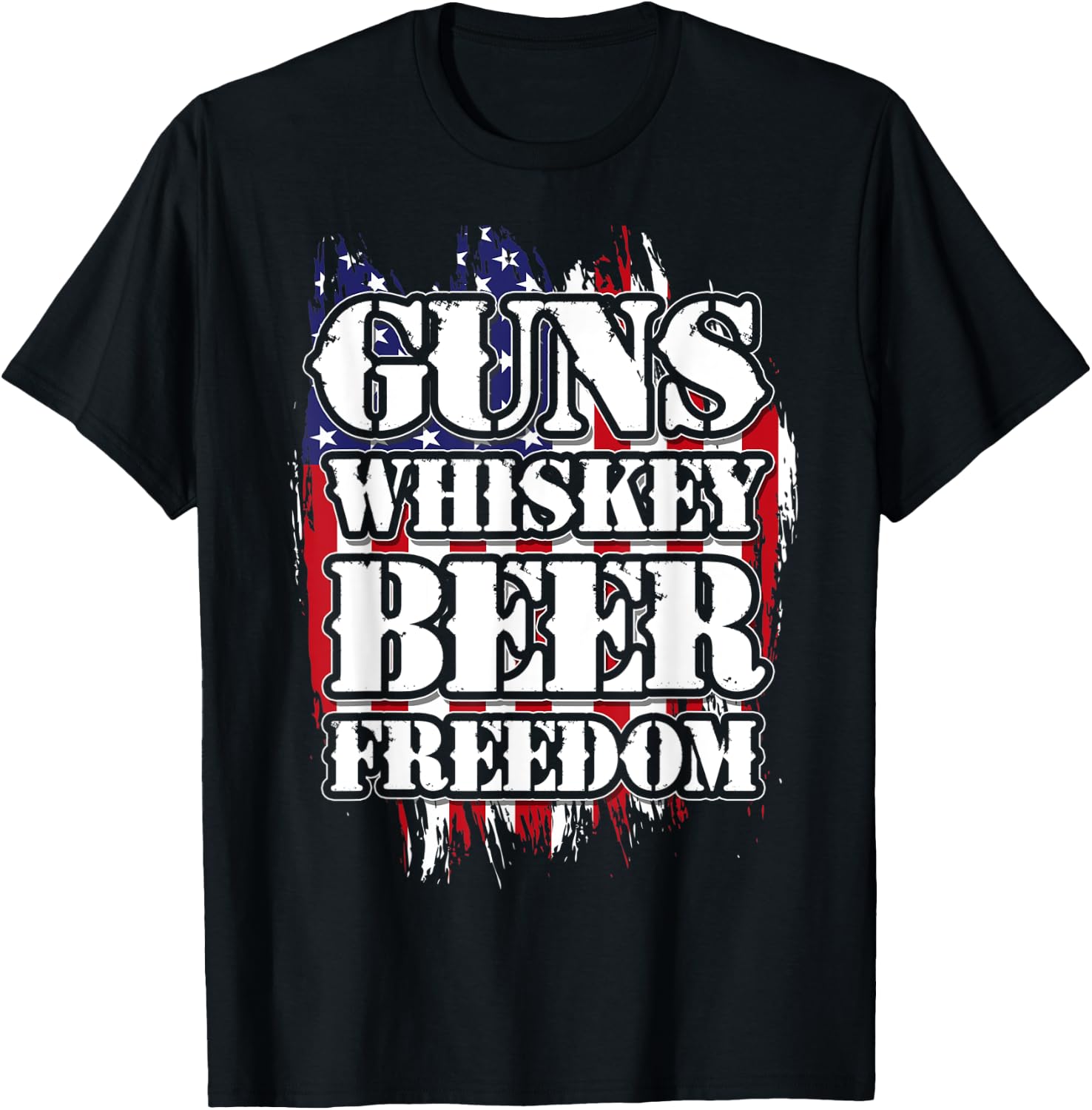 American Flag Guns Whiskey Beer Freedom Men T-Shirt - T-Shirt | Black