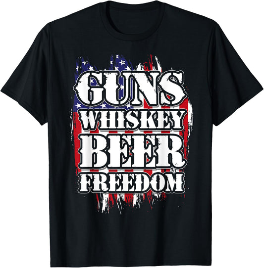American Flag Guns Whiskey Beer Freedom Men T-Shirt - T-Shirt | Black