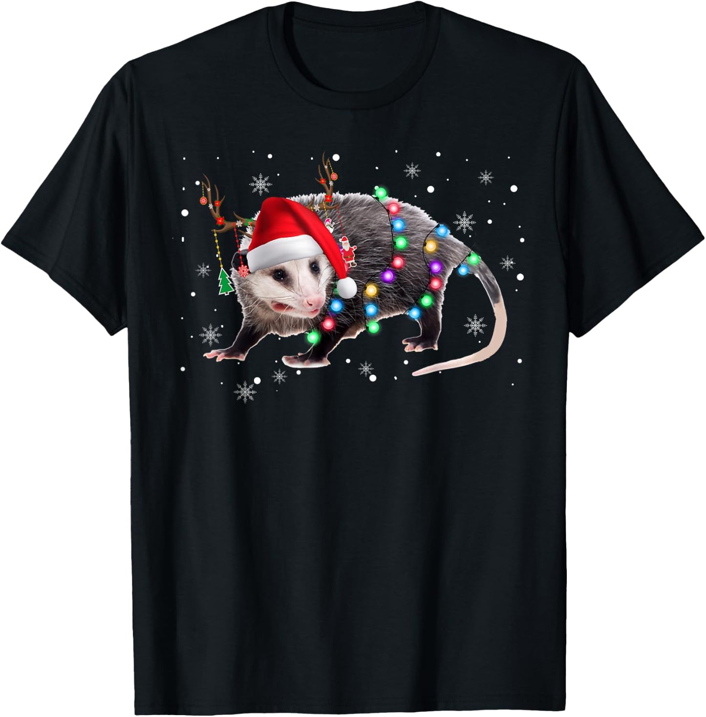 Possum Christmas Lights Santa Reindeer Possum Lover Gifts T-Shirt - T-Shirt | Black