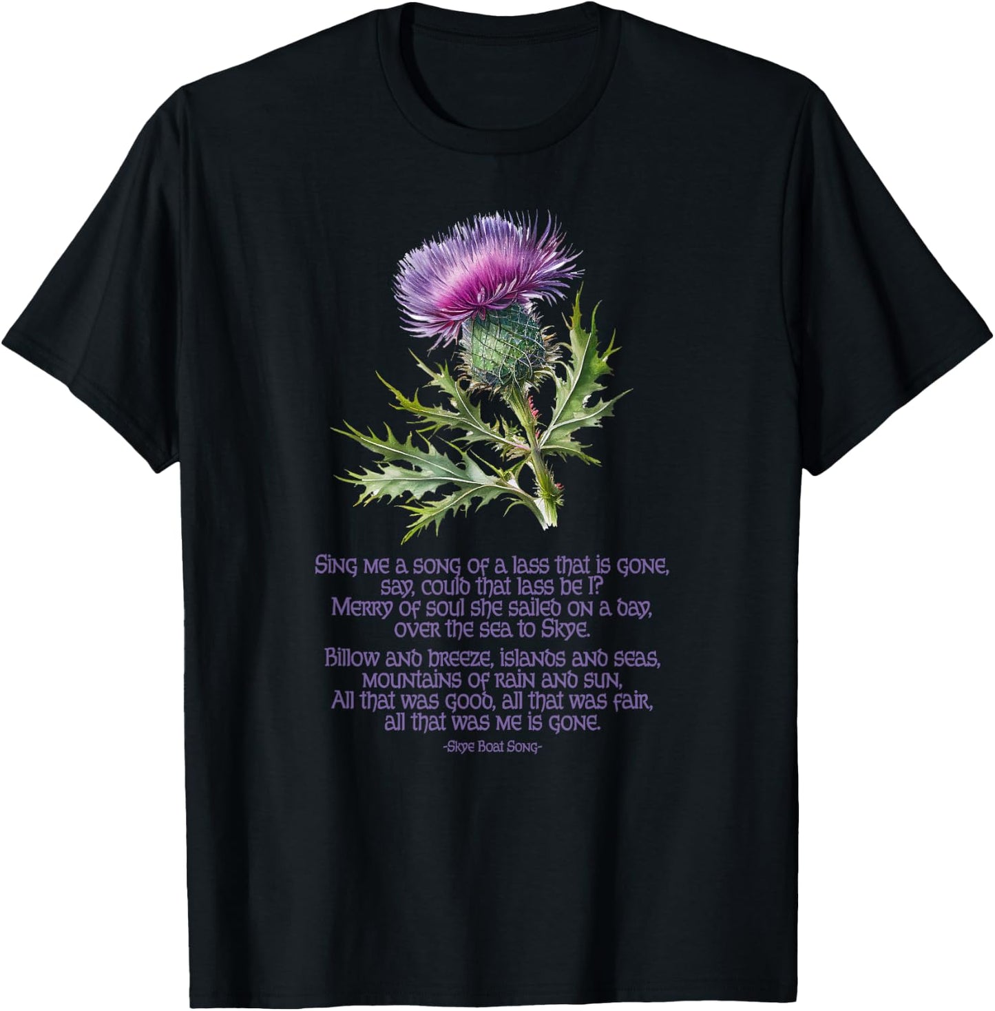 Utopia Sport Isle of Skye Scotland Shop Skye Boat Song Thistle Adults Black Small Modern Classic Crew Collar Short Sleeve T-Shirt - T-Shirt | Black