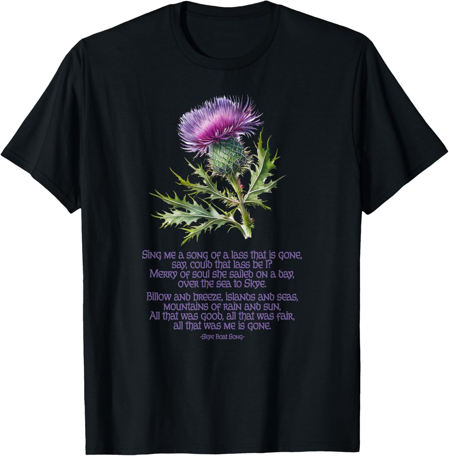 Utopia Sport Isle of Skye Scotland Shop Skye Boat Song Thistle Adults Black Small Modern Classic Crew Collar Short Sleeve T-Shirt - T-Shirt | Black