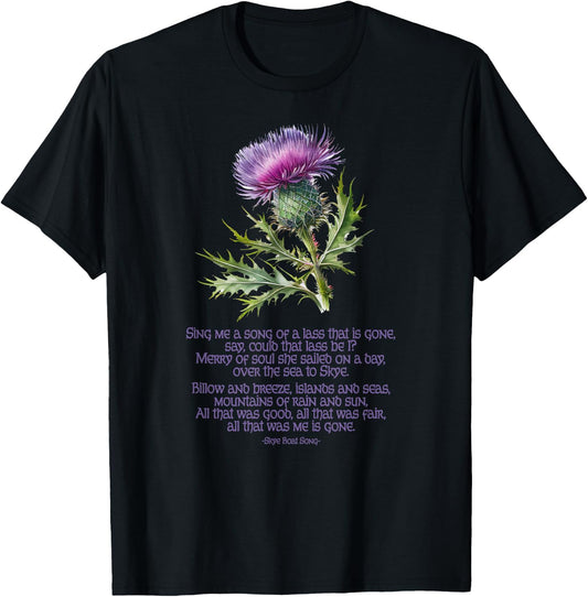 Utopia Sport Isle of Skye Scotland Shop Skye Boat Song Thistle Adults Black Small Modern Classic Crew Collar Short Sleeve T-Shirt - T-Shirt | Black