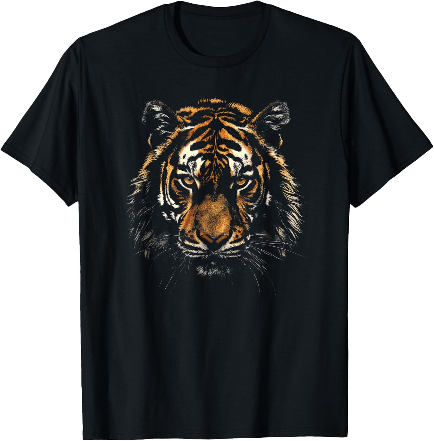 Simple Realistic Tiger Face on Black Men Women Kids T-Shirt - T-Shirt | Black