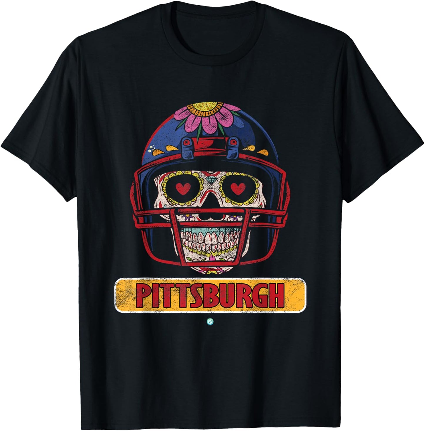 Pittsburgh Football Helmet Sugar Skull Gift T-Shirt - T-Shirt | Black