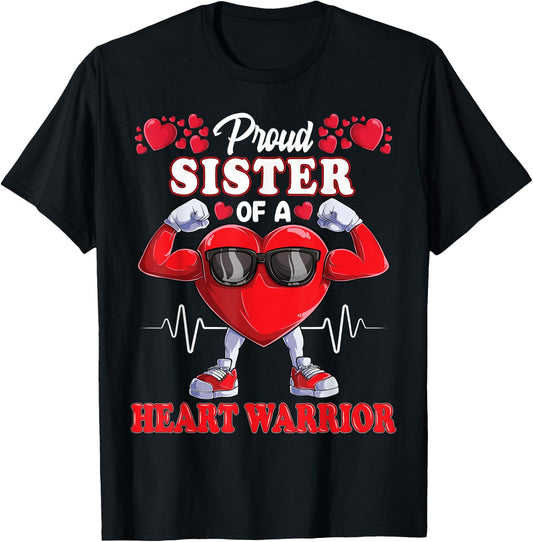 Proud Sister of a Heart Warrior CHD Awareness T-Shirt - T-Shirt | Black