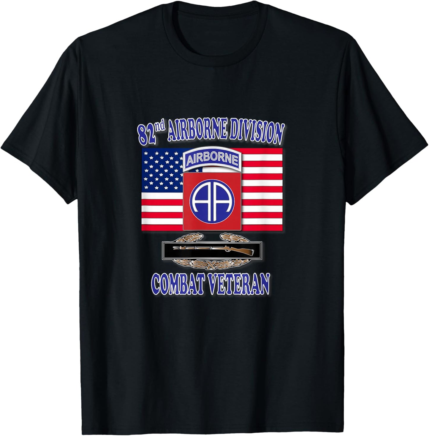 82nd Airborne Combat Veteran- Infantry (Front Design) T-Shirt - T-Shirt | Black