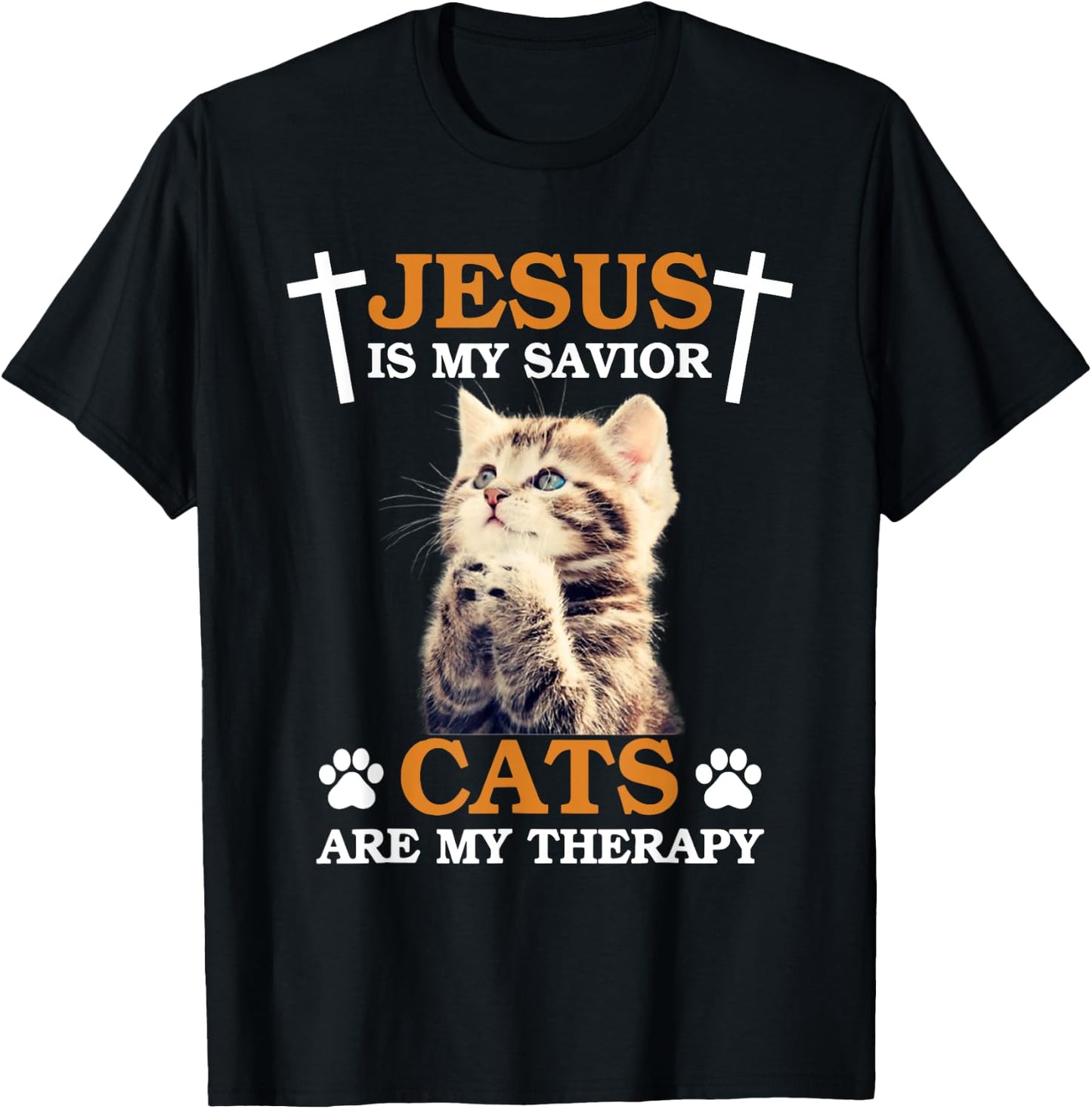 Jesus is My Savior Cat are My Therapy Christians Cat Lover Men Women T-Shirt - T-Shirt | Black