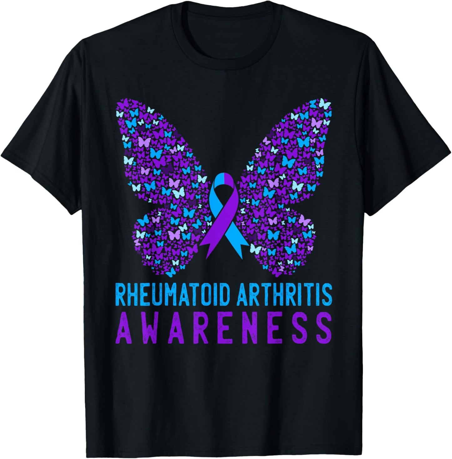 Butterfly Rheumatoid Arthritis Awareness RA Ribbon Support T-Shirt - T-Shirt | Black