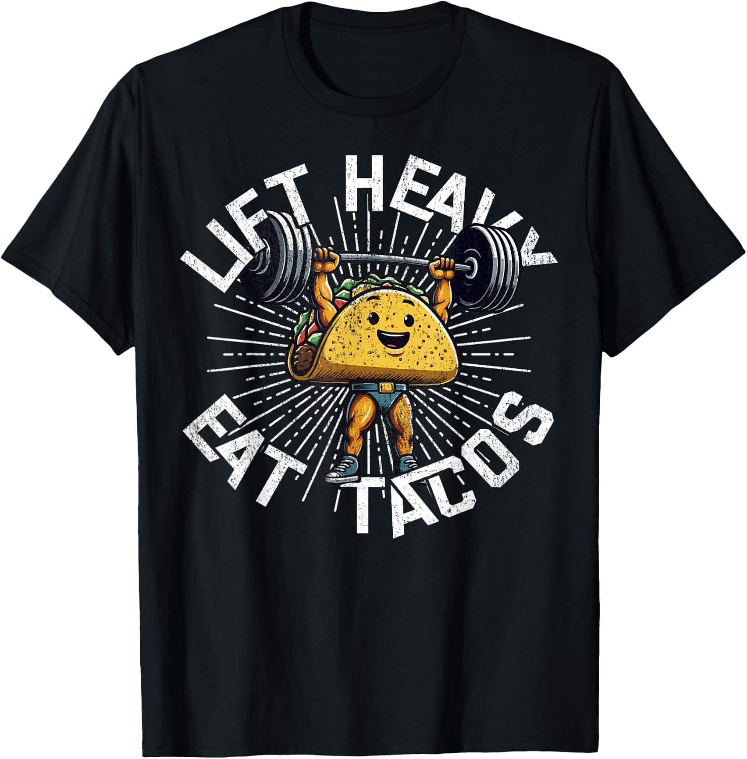 Lift Heavy Eat Tacos Funny Gym Workout Powerlifting T-Shirt - T-Shirt | Black